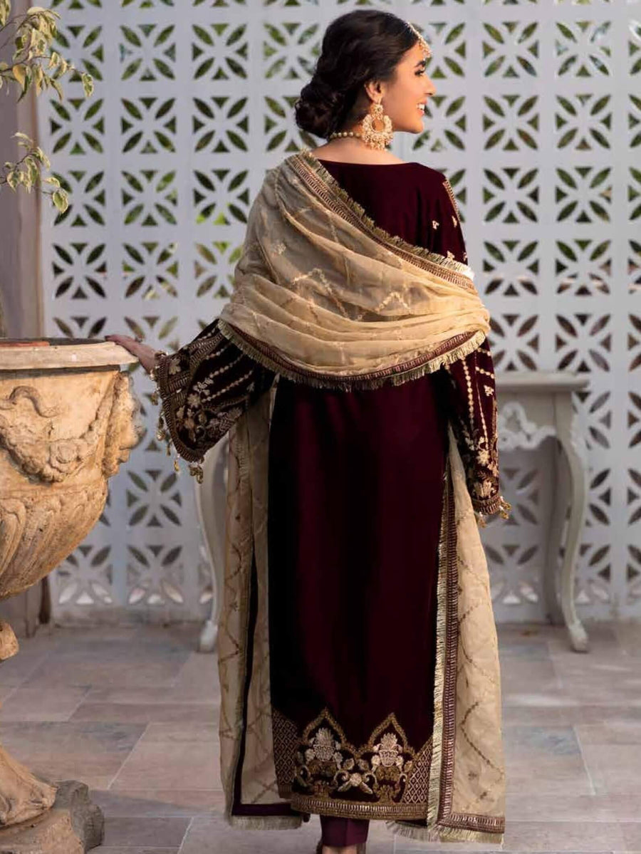 Emaan Adeel Makhmal Premium Velvet Unstitched 3PC Suit MK-07 - FaisalFabrics.pk