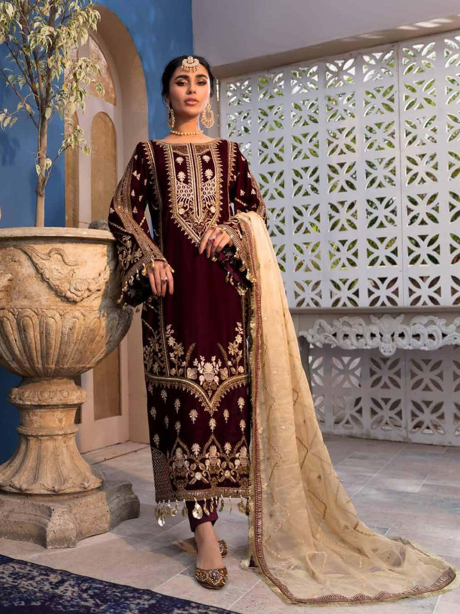 Emaan Adeel Makhmal Premium Velvet Unstitched 3PC Suit MK-07 - FaisalFabrics.pk