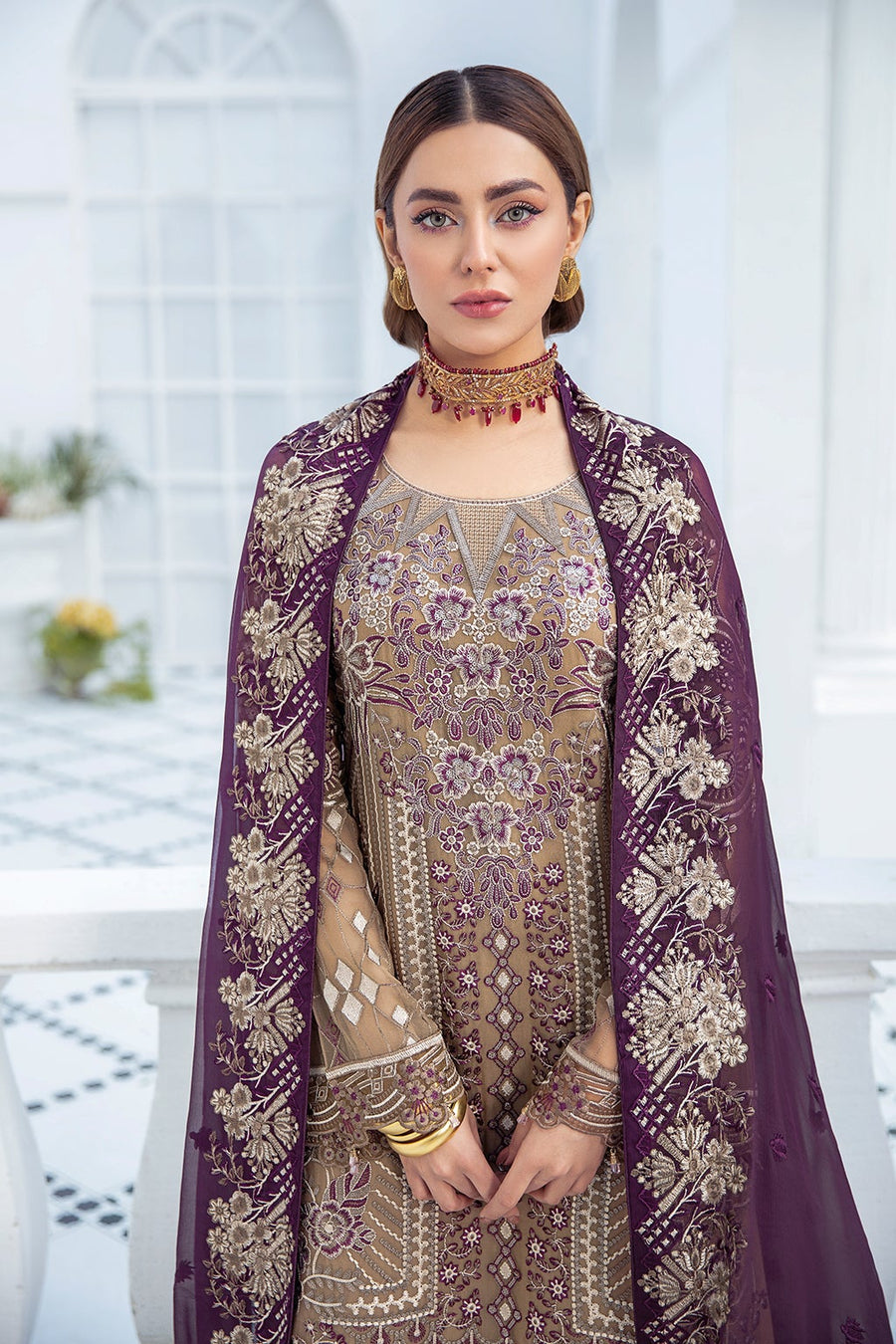Ramsha Embroidered Luxury Chiffon Unstitched 3 Piece Suit F-2101 - FaisalFabrics.pk