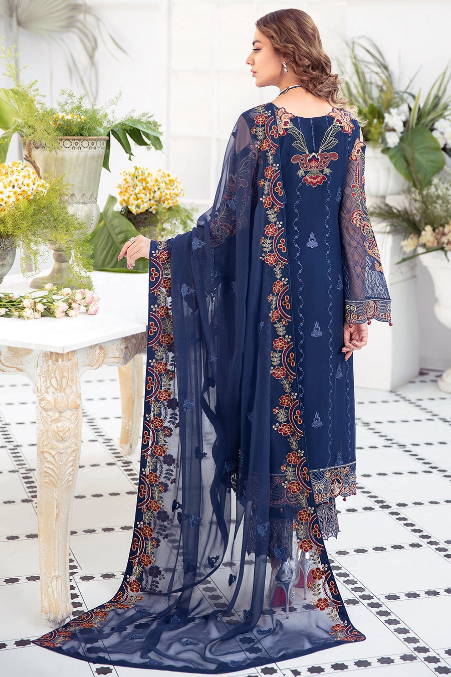 Ramsha Embroidered Luxury Chiffon Unstitched 3 Piece Suit F-2104 - FaisalFabrics.pk