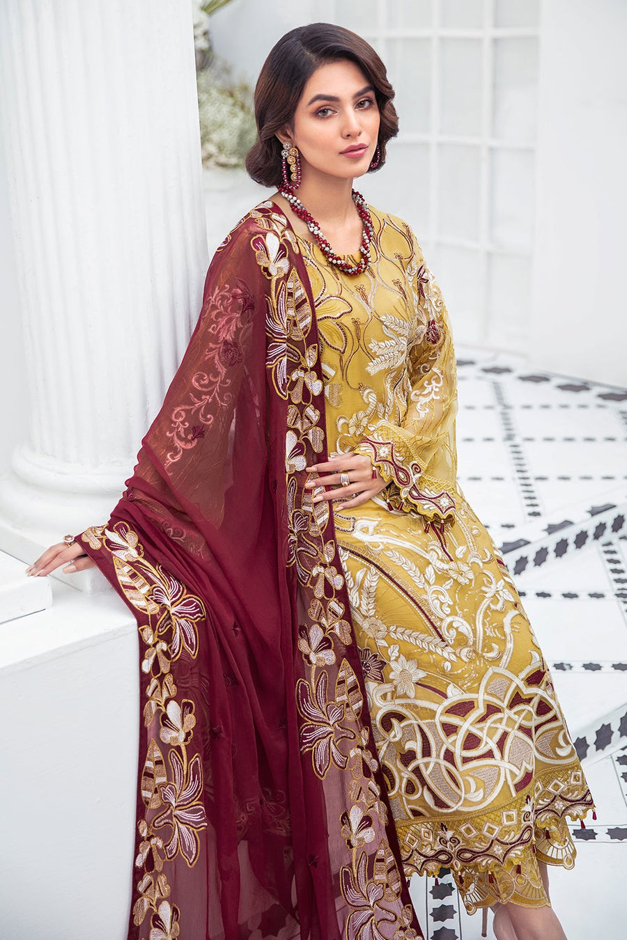Ramsha Embroidered Luxury Chiffon Unstitched 3 Piece Suit F-2105 - FaisalFabrics.pk