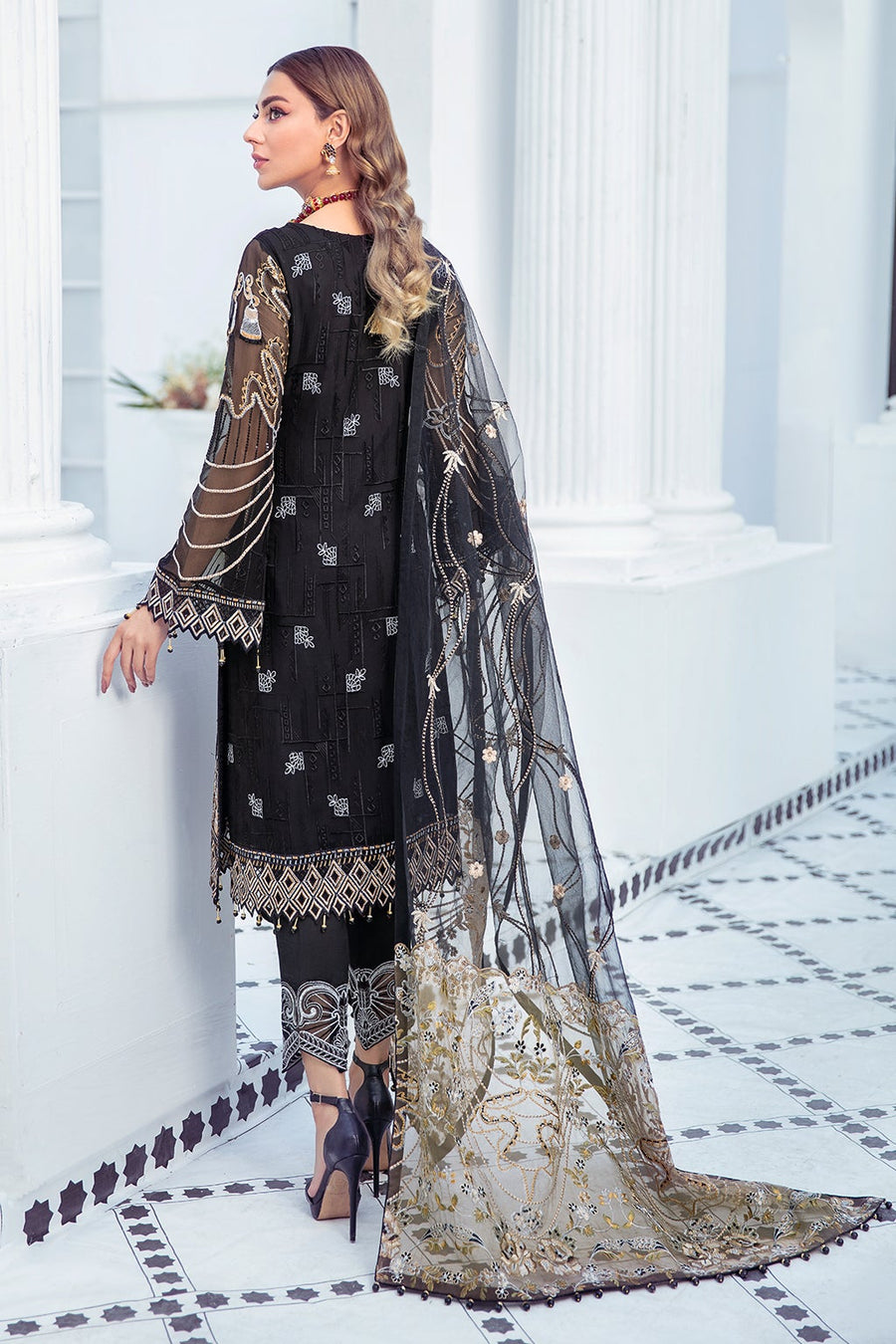 Ramsha Embroidered Luxury Chiffon Unstitched 3 Piece Suit F-2108 - FaisalFabrics.pk