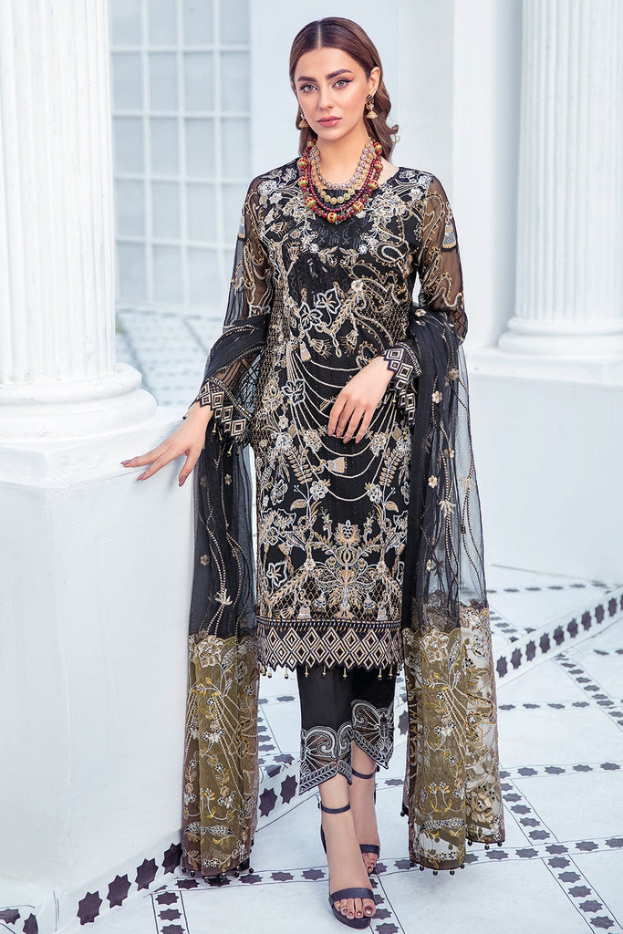 Ramsha Embroidered Luxury Chiffon Unstitched 3 Piece Suit F-2108