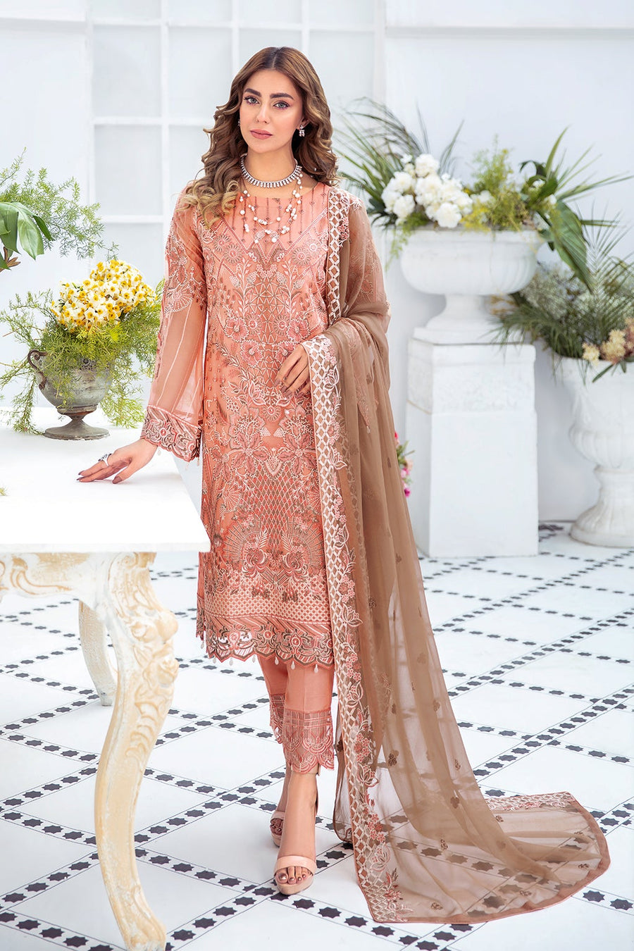 Ramsha Embroidered Luxury Chiffon Unstitched 3 Piece Suit F-2112 - FaisalFabrics.pk