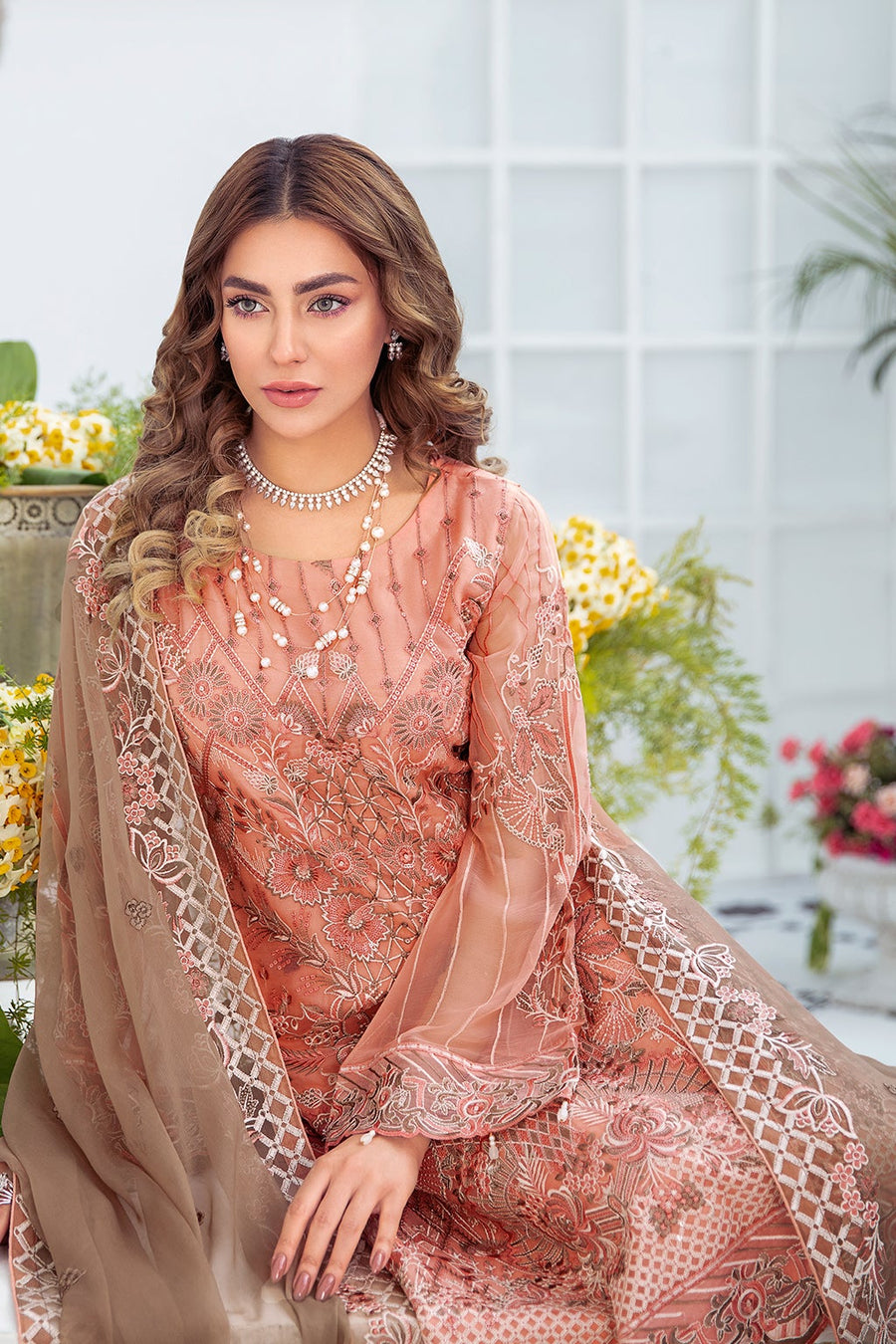 Ramsha Embroidered Luxury Chiffon Unstitched 3 Piece Suit F-2112 - FaisalFabrics.pk