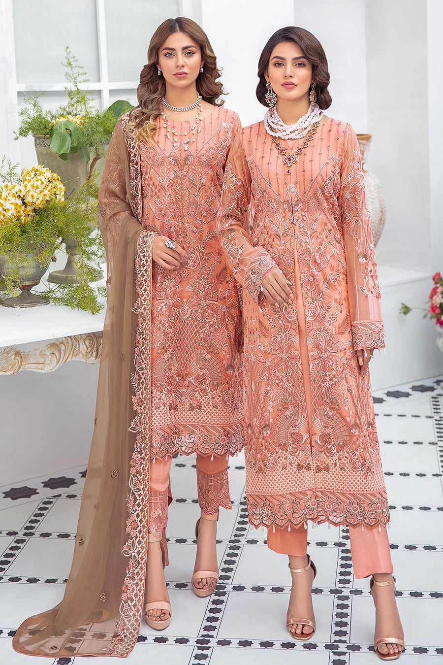 Ramsha Embroidered Luxury Chiffon Unstitched 3 Piece Suit F-2112 - FaisalFabrics.pk