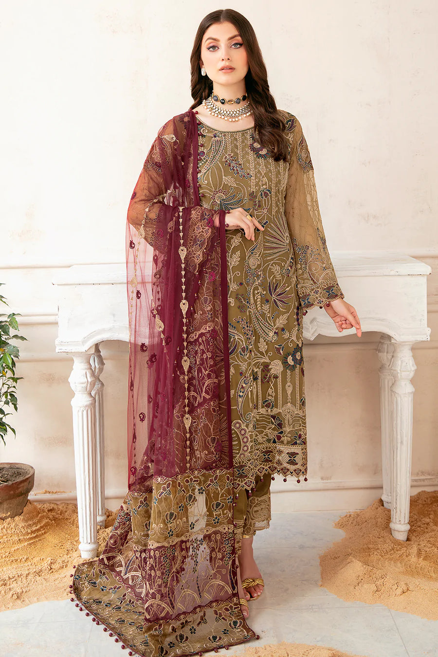 Ramsha Luxury Chiffon Vol-22 Unstitched 3Pc Suit F-2203