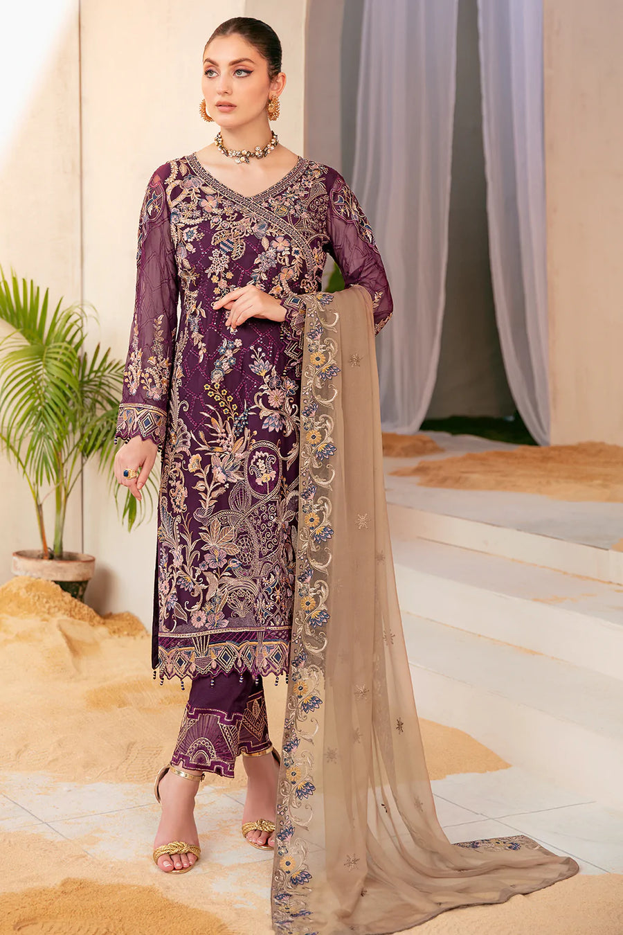 Ramsha Luxury Chiffon Vol-22 Unstitched 3Pc Suit F-2206