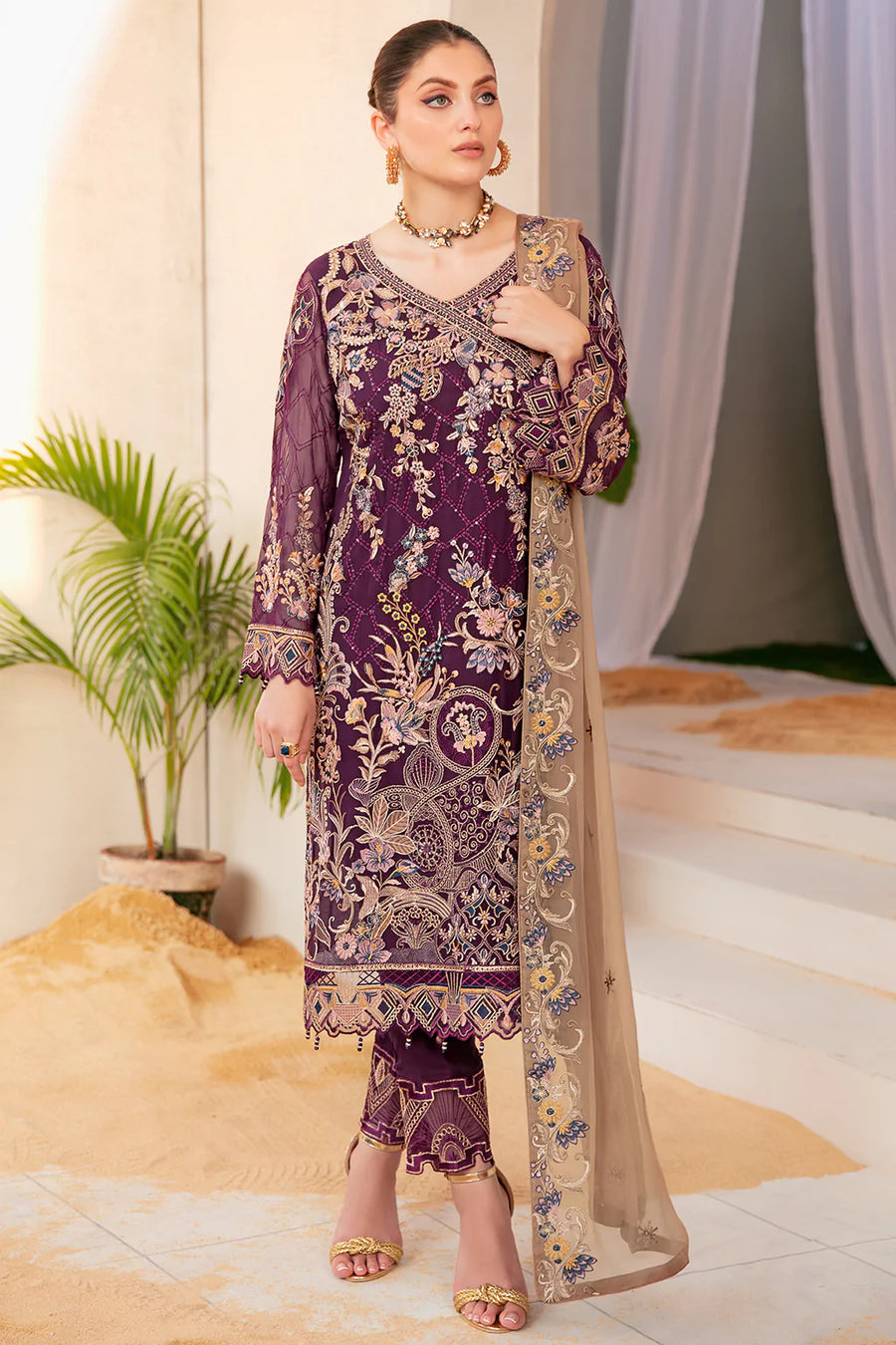 Ramsha Luxury Chiffon Vol-22 Unstitched 3Pc Suit F-2206