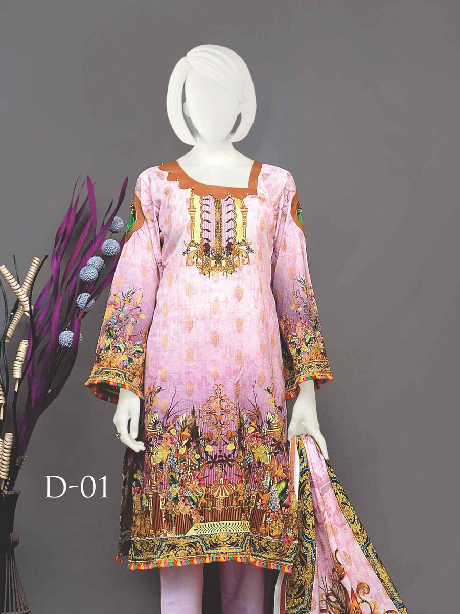 Faryal by Raaya Vol-02 Unstitched Printed Barosha Lawn 3Pc Suit D-01 - FaisalFabrics.pk