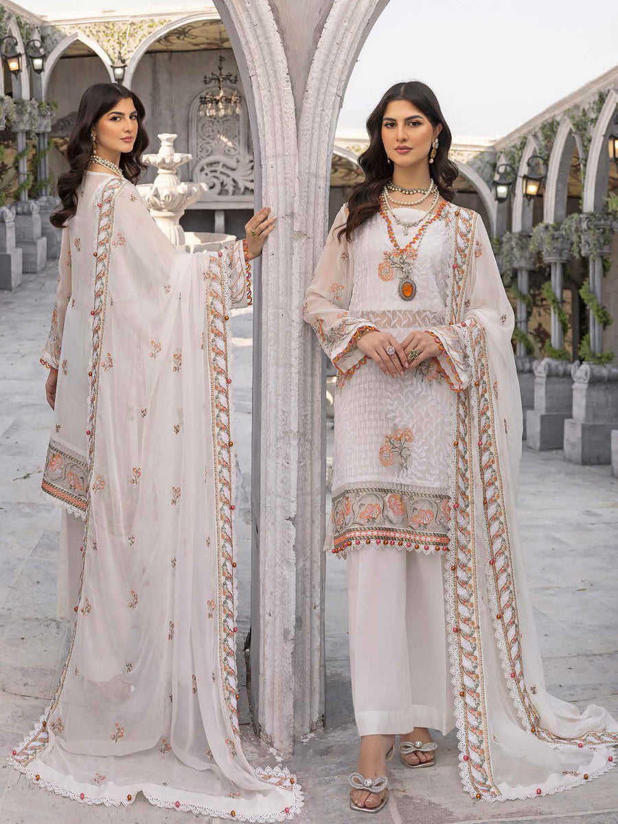 Gul Ahmed Festive Eid Embroidered Chiffon Unstitched 3Pc Suit FE-32050