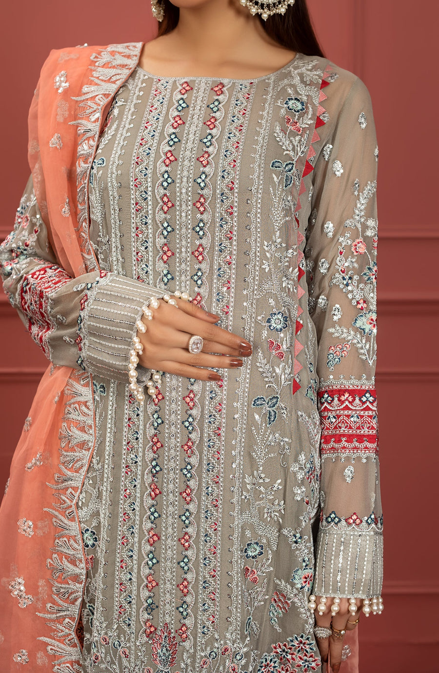 Freesia Premium Mohagney Luxury Chiffon Unstitched Formal Dress - Aveena