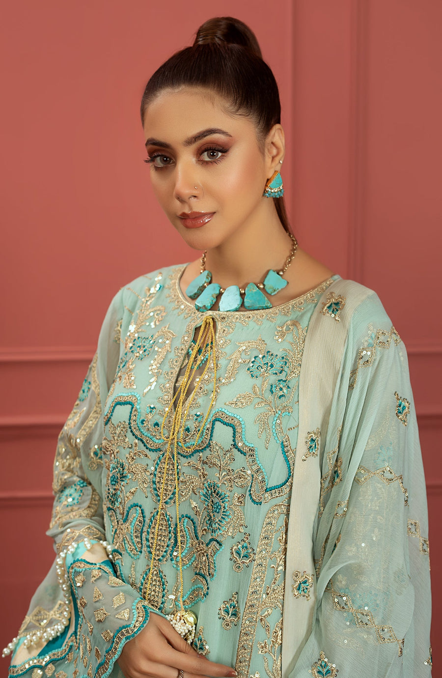 Freesia Premium Mohagney Luxury Chiffon Unstitched Formal Dress - Zarie