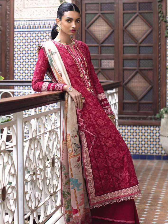 Farah Talib Aziz Embroidered Lawn Unstitched 3Piece FTA-07 Zaitoun Red