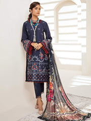 Farasha Festive Embroidered Lawn '21 Unstitched 3pc Suit D-01 Navy Romance - FaisalFabrics.pk