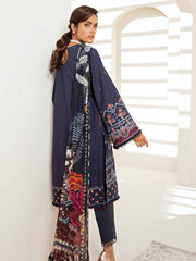 Farasha Festive Embroidered Lawn '21 Unstitched 3pc Suit D-01 Navy Romance - FaisalFabrics.pk