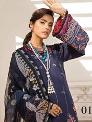 Farasha Festive Embroidered Lawn '21 Unstitched 3pc Suit D-01 Navy Romance - FaisalFabrics.pk