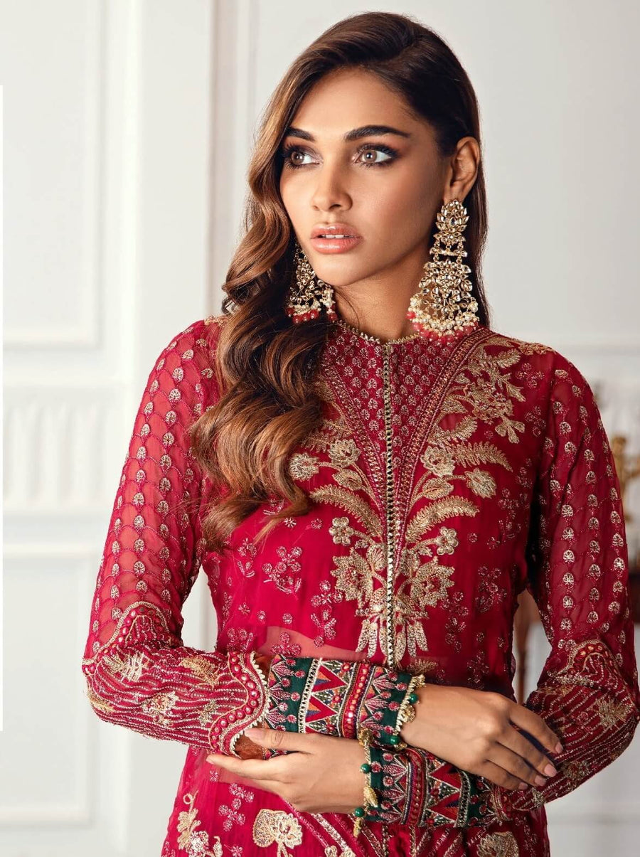 Jazmin Festive Chiffon Unstitched 3 Piece Embroidered Suit D-03 Ruby Raj - FaisalFabrics.pk