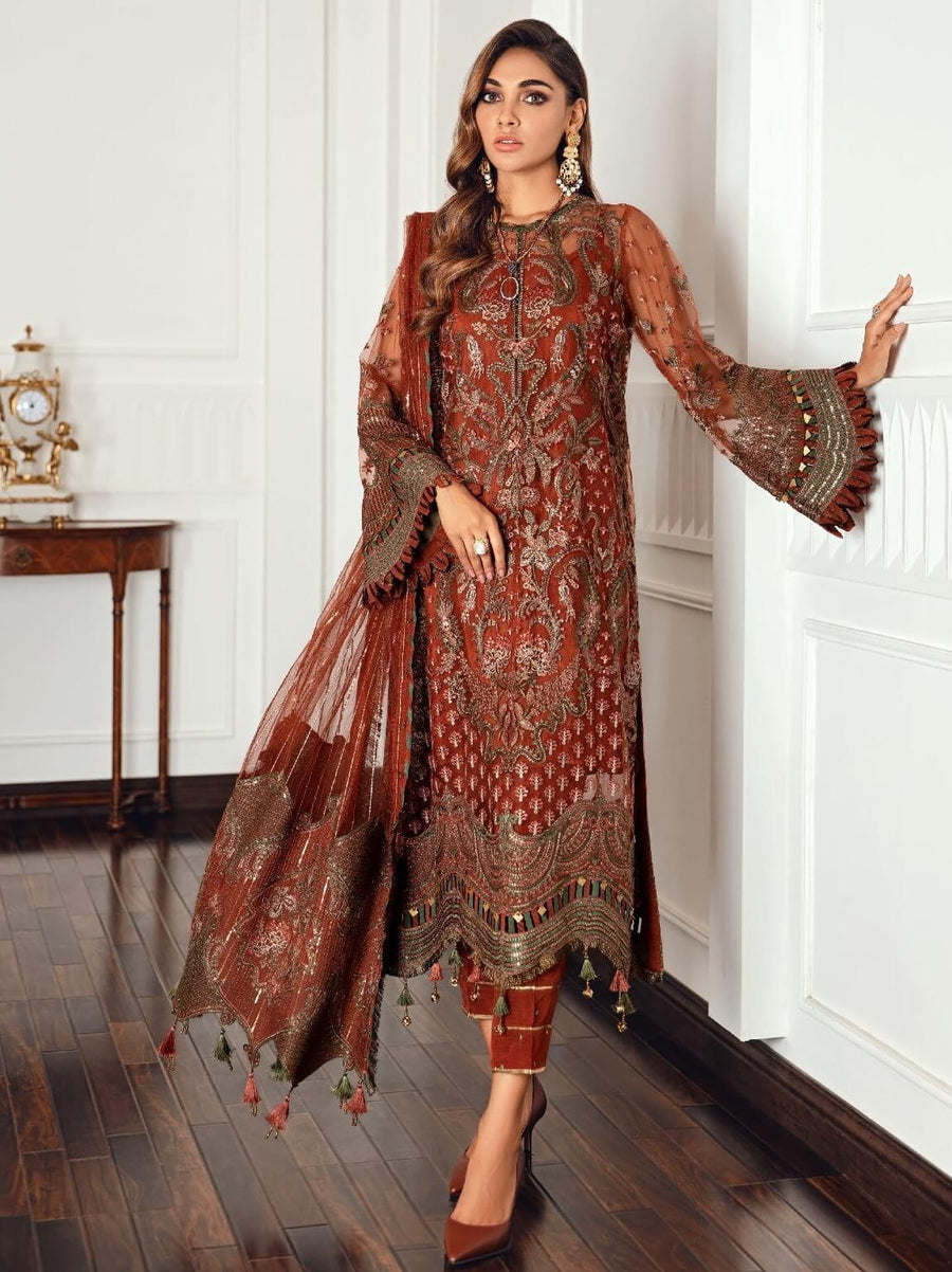 Jazmin Festive Chiffon Unstitched 3 Piece Embroidered Suit D-06 Orissa - FaisalFabrics.pk
