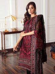 Jazmin Festive Chiffon Unstitched 3 Piece Embroidered Suit D-08 Black Rococo - FaisalFabrics.pk