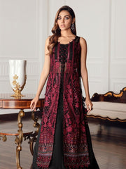 Jazmin Festive Chiffon Unstitched 3 Piece Embroidered Suit D-08 Black Rococo - FaisalFabrics.pk