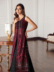 Jazmin Festive Chiffon Unstitched 3 Piece Embroidered Suit D-08 Black Rococo - FaisalFabrics.pk