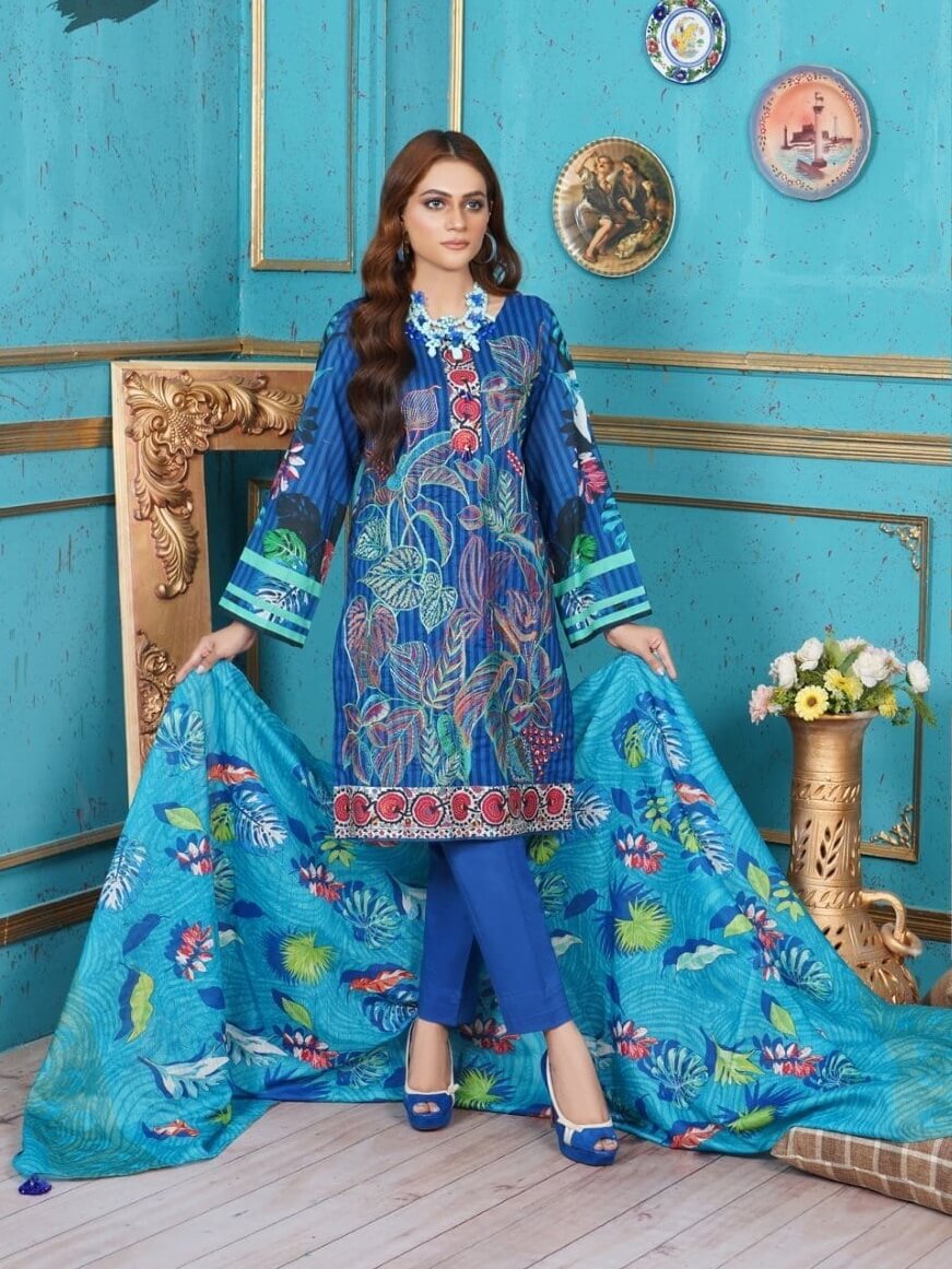 Fragrant Lawn Eid Collection 2021 Unstitched 3 Piece Embroidered Suit D-01 - FaisalFabrics.pk