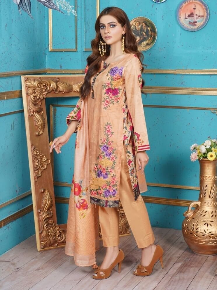 Fragrant Lawn Eid Collection 2021 Unstitched 3 Piece Embroidered Suit D-02 - FaisalFabrics.pk