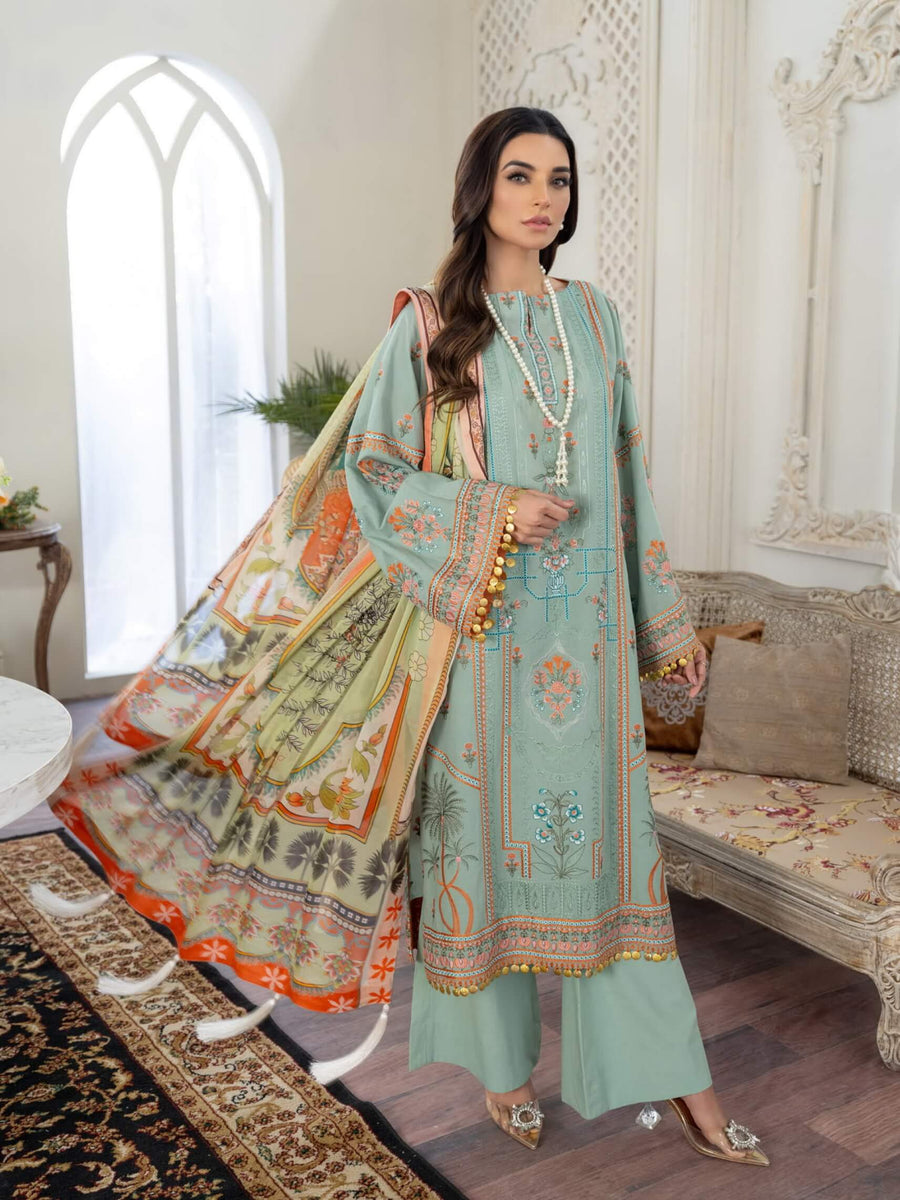 Maryum N Maria Freesia Luxury Lawn 3 Piece Embroidered Suit FL-01 - FaisalFabrics.pk