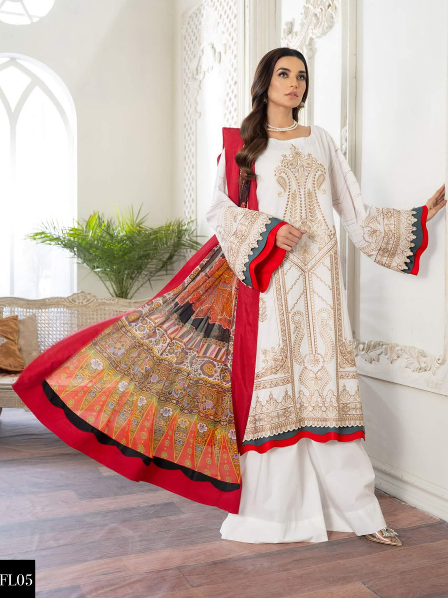 Maryum N Maria Freesia Luxury Lawn 3 Piece Embroidered Suit FL-03 - FaisalFabrics.pk