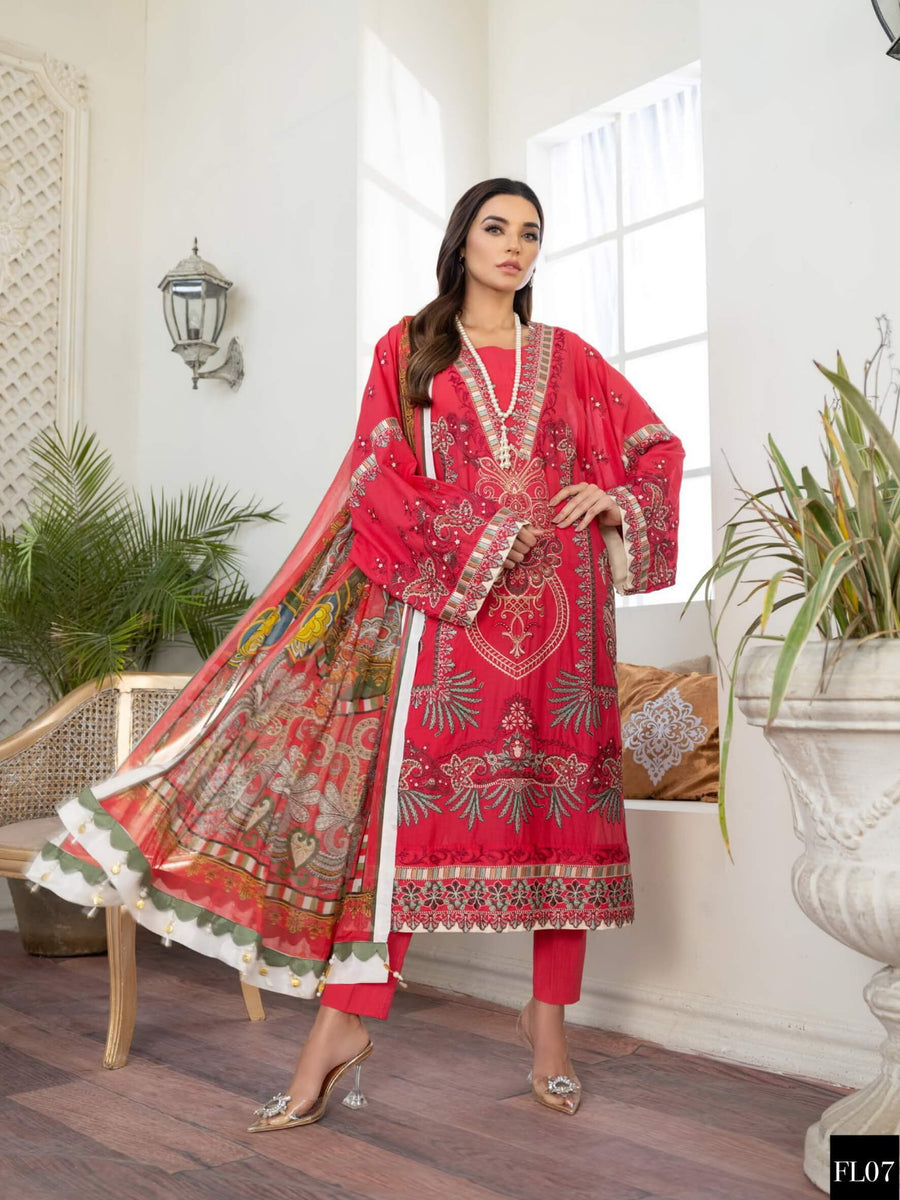 Maryum N Maria Freesia Luxury Lawn 3 Piece Embroidered Suit FL-04 - FaisalFabrics.pk
