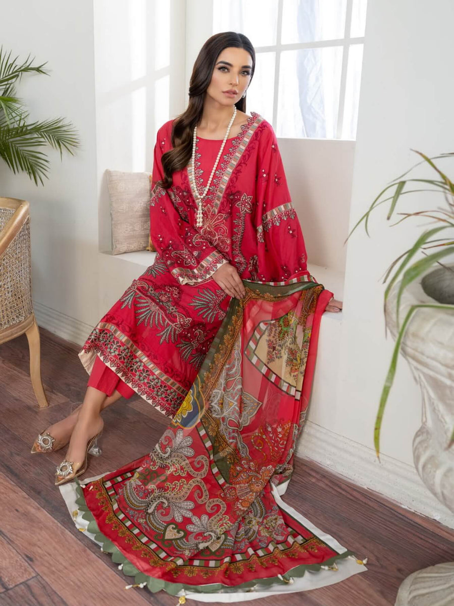 Maryum N Maria Freesia Luxury Lawn 3 Piece Embroidered Suit FL-04 - FaisalFabrics.pk