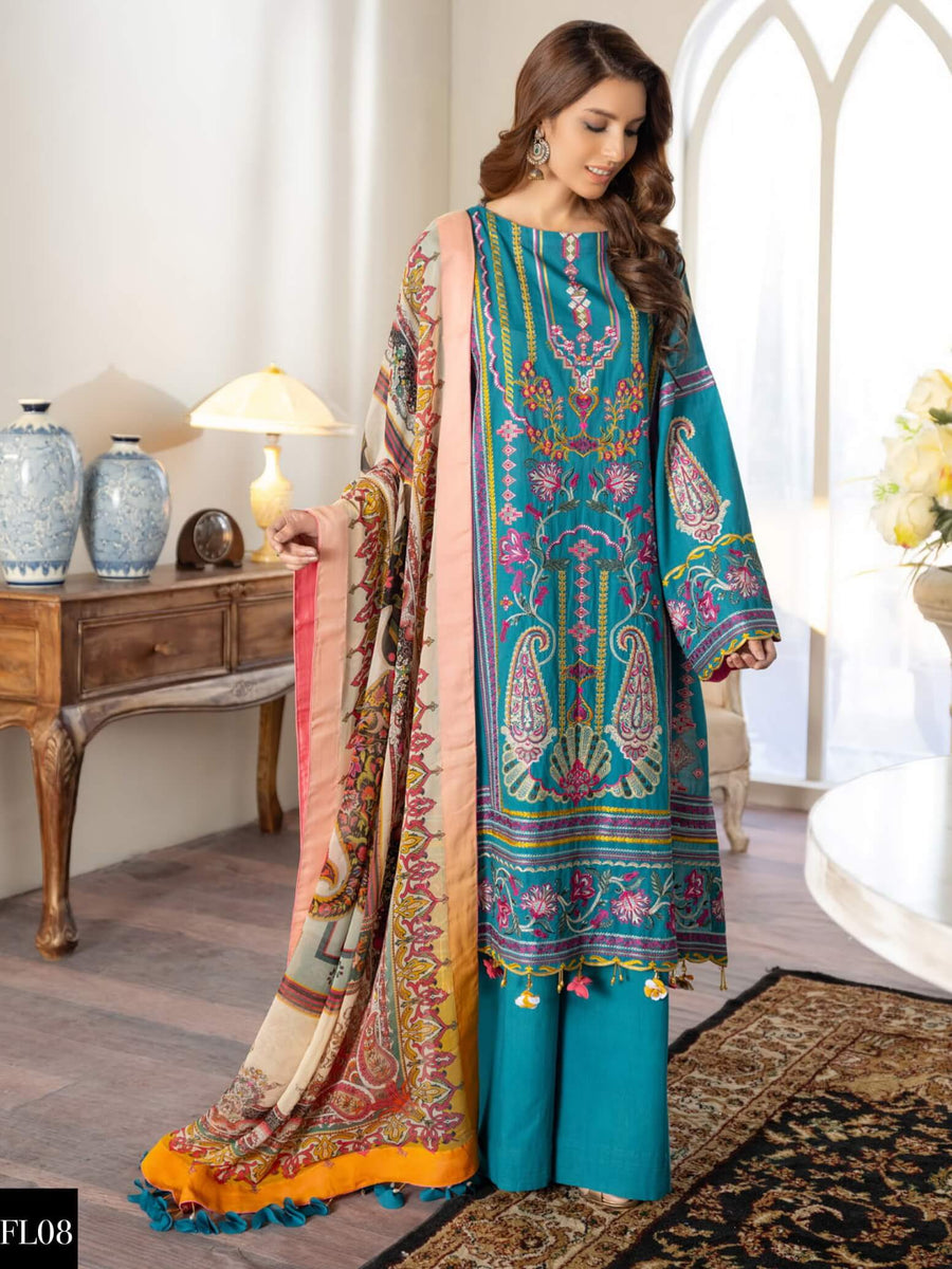 Maryum N Maria Freesia Luxury Lawn 3 Piece Embroidered Suit FL-07 - FaisalFabrics.pk