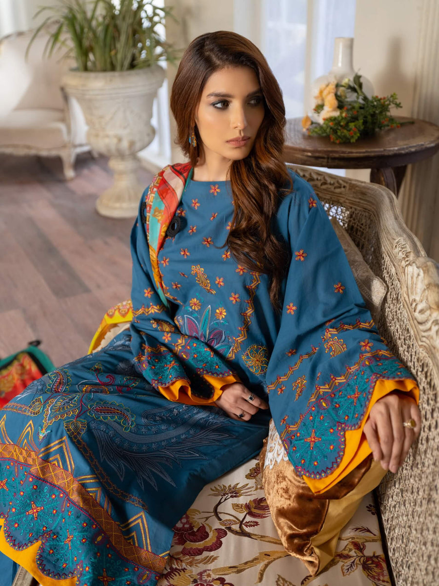 Maryum N Maria Freesia Luxury Lawn 3 Piece Embroidered Suit FL-10 - FaisalFabrics.pk