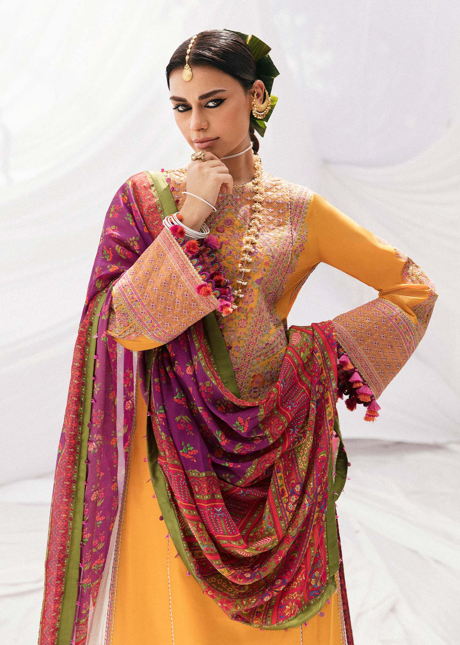 Hussain Rehar Mausam Eid Lawn Unstitched Embroidered 3Pc Suit - GENDA