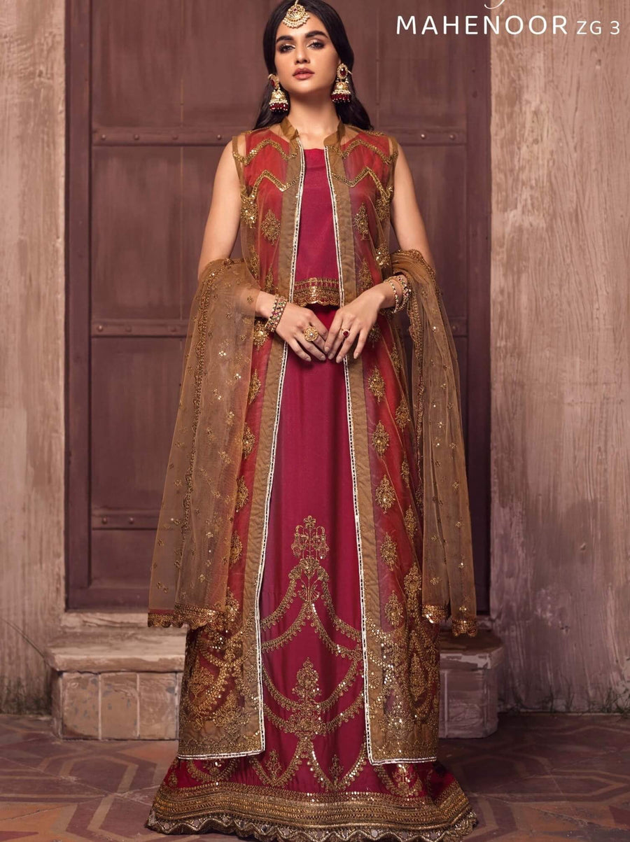 Ghazal by Zarif Festive unstitched Chiffon 3 Piece Suit ZG-03 Mahenoor - FaisalFabrics.pk