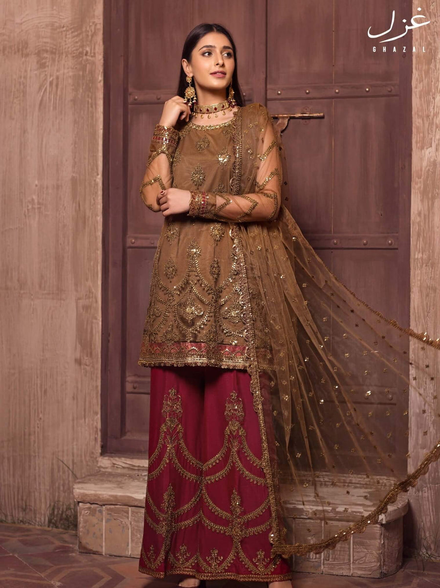 Ghazal by Zarif Festive unstitched Chiffon 3 Piece Suit ZG-03 Mahenoor - FaisalFabrics.pk