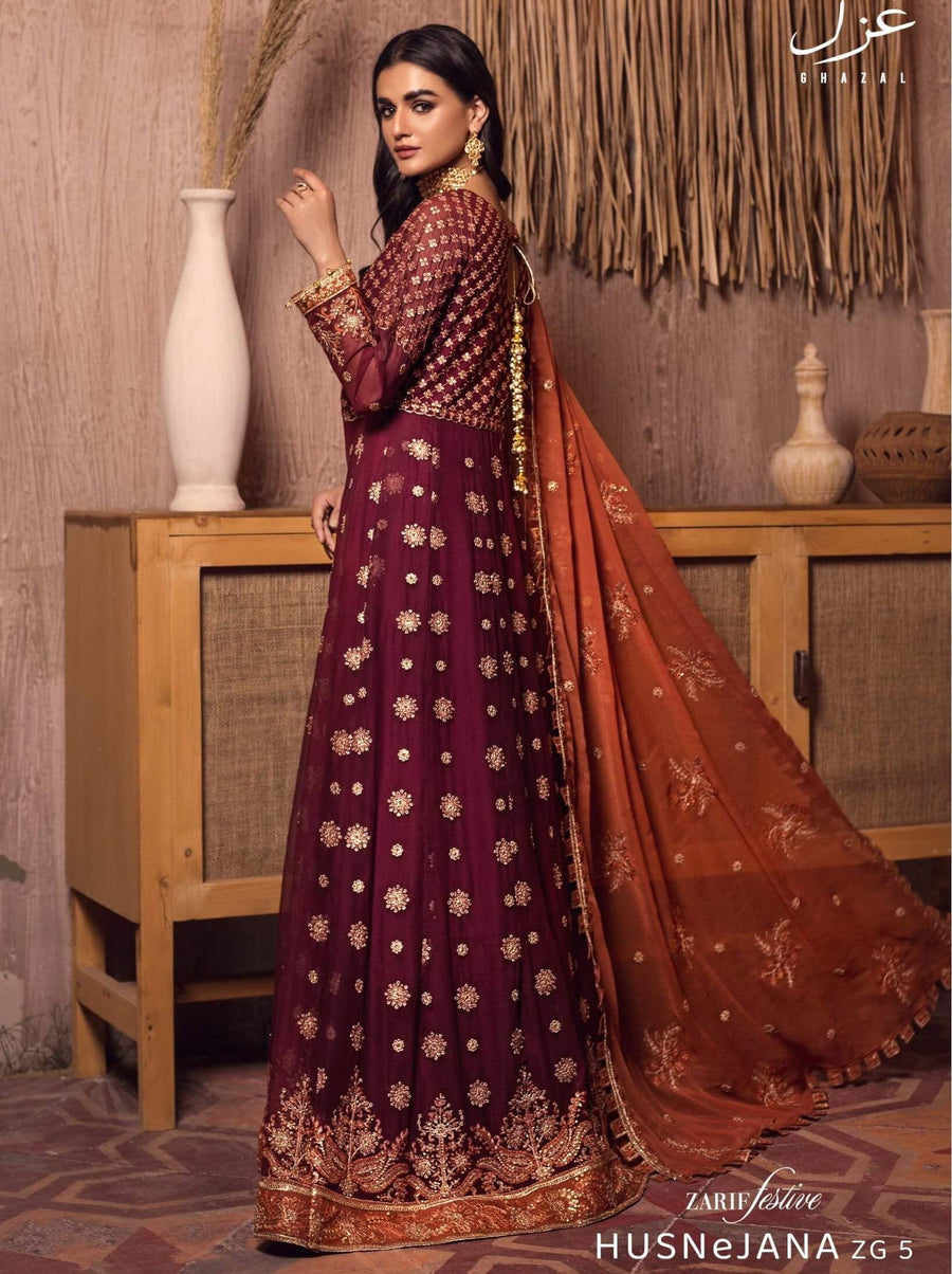 Ghazal by Zarif Festive unstitched Chiffon 3 Piece Suit ZG-05 Husn E Jana - FaisalFabrics.pk