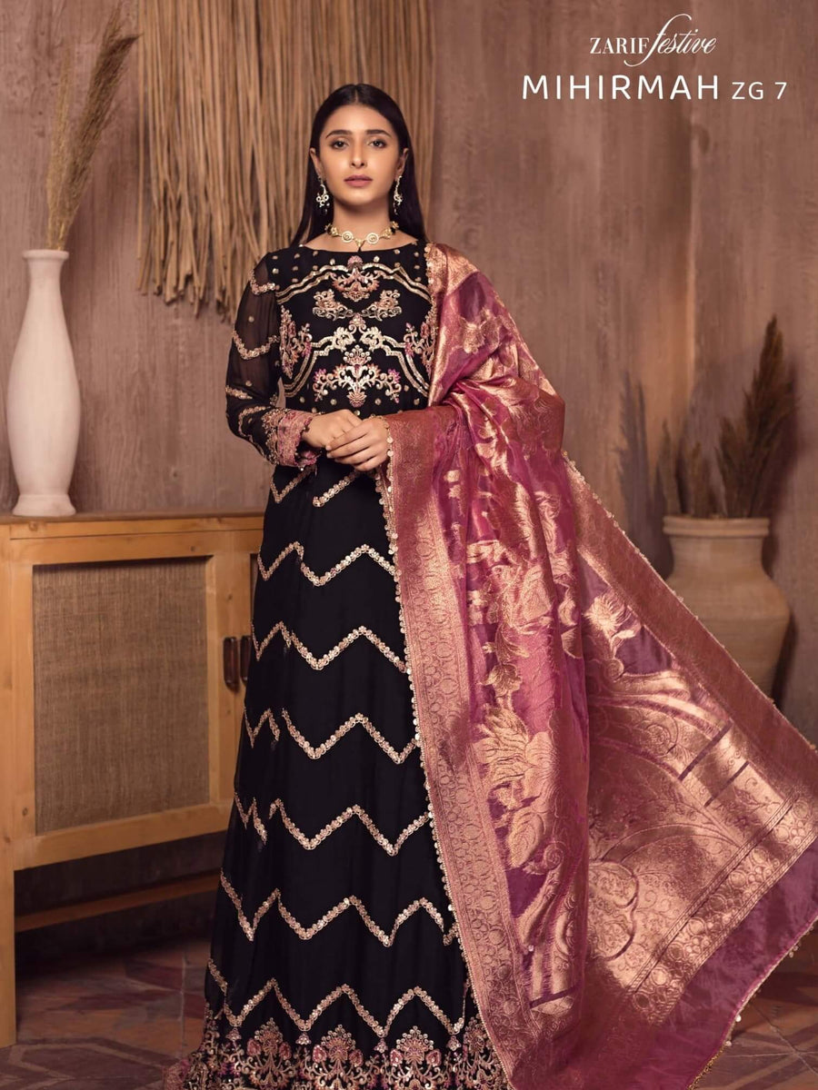 Ghazal by Zarif Festive unstitched Chiffon 3 Piece Suit ZG-07 Mihirmah - FaisalFabrics.pk