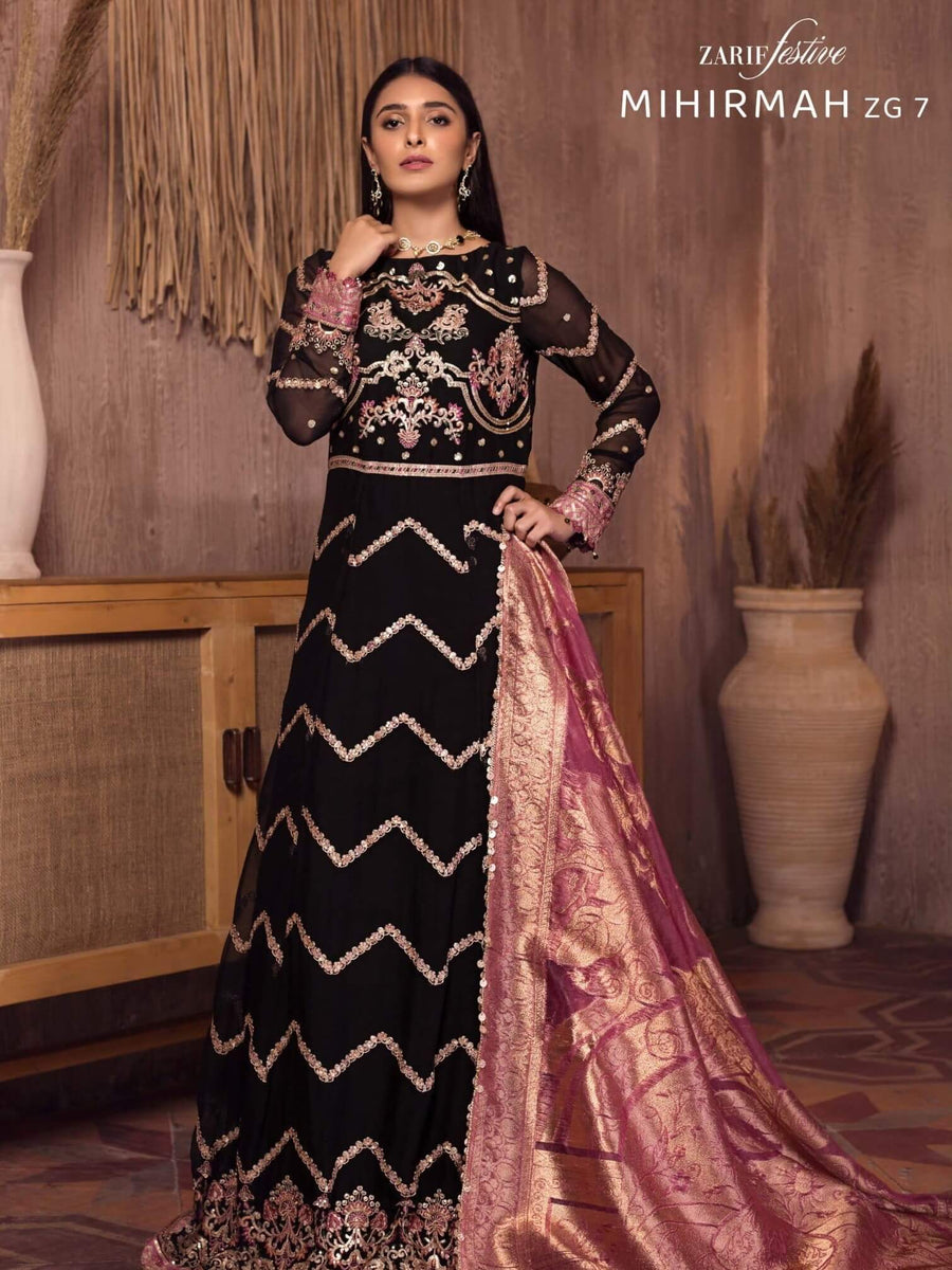Ghazal by Zarif Festive unstitched Chiffon 3 Piece Suit ZG-07 Mihirmah - FaisalFabrics.pk