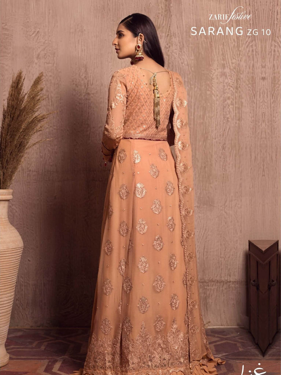 Ghazal by Zarif Festive unstitched Chiffon 3 Piece Suit ZG-10 Sarang - FaisalFabrics.pk