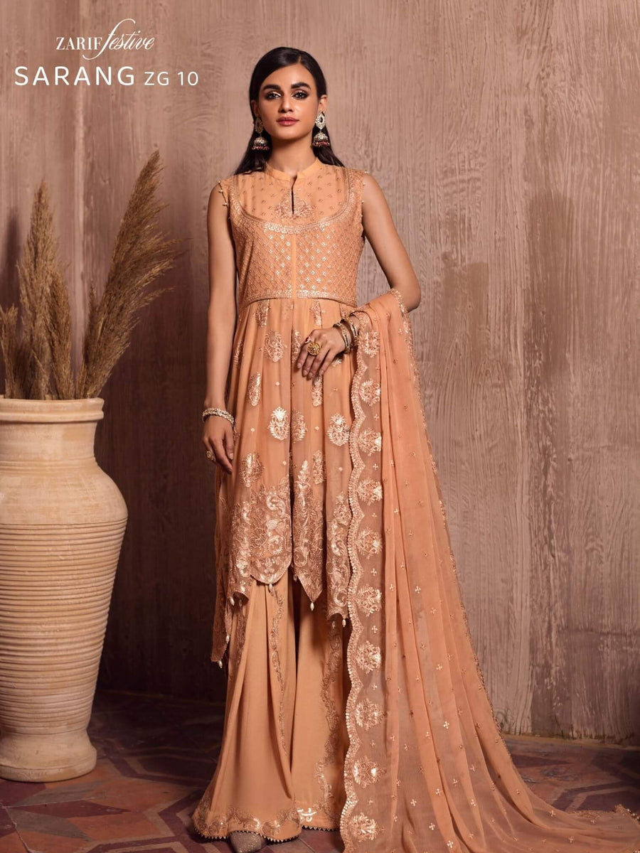 Ghazal by Zarif Festive unstitched Chiffon 3 Piece Suit ZG-10 Sarang - FaisalFabrics.pk