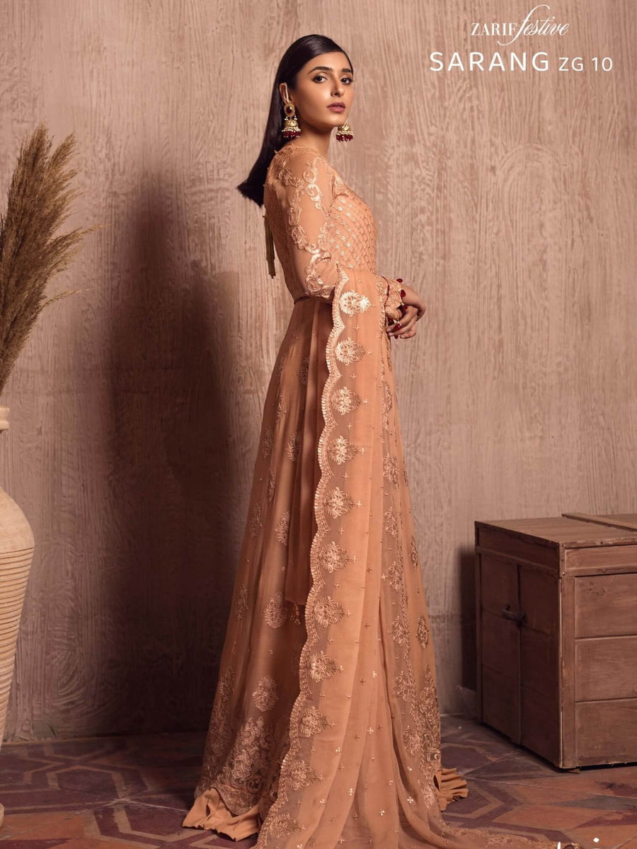 Ghazal by Zarif Festive unstitched Chiffon 3 Piece Suit ZG-10 Sarang - FaisalFabrics.pk