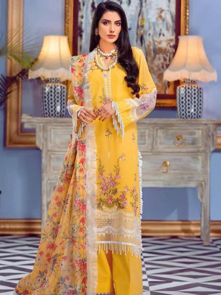 Gul Ahmed Premium Embroidered Swiss Voil 3Pc Suit LSV-22004 - FaisalFabrics.pk