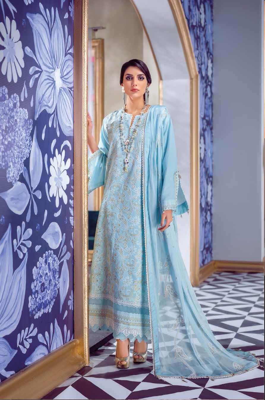 Gul Ahmed Premium Embroidered Swiss Voil 3Pc Suit LSV-22008 - FaisalFabrics.pk
