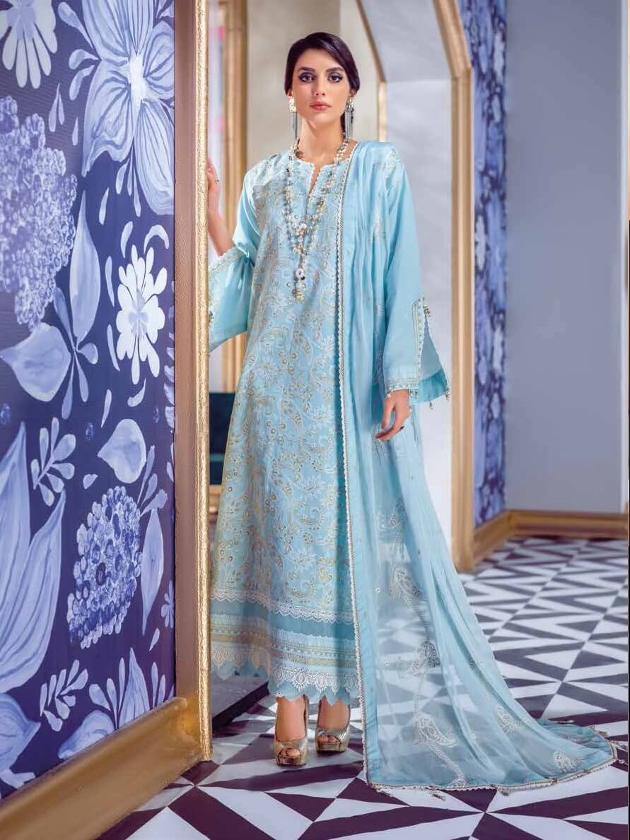 Gul Ahmed Premium Embroidered Swiss Voil 3Pc Suit LSV-22008 - FaisalFabrics.pk