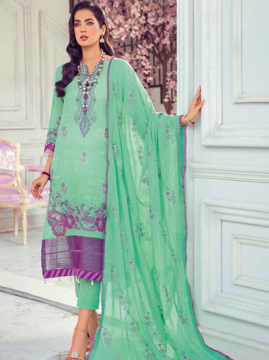 Gul Ahmed Premium Embroidered Swiss Voil 3Pc Suit LSV-22015 - FaisalFabrics.pk