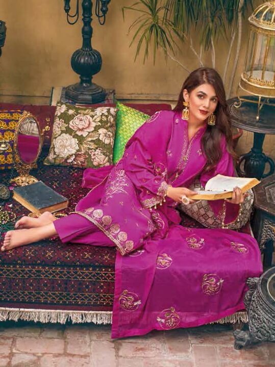 Gul Ahmed Premium Embroidered Lawn 3Pc Suit PM-12019 - FaisalFabrics.pk
