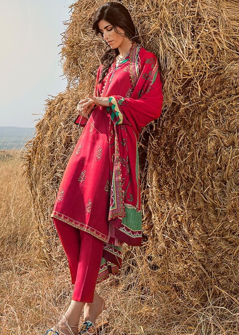 GulAhmed 3 PC Unstitched Linen Suit with Silk Karandi Shawl KP-04 - FaisalFabrics.pk
