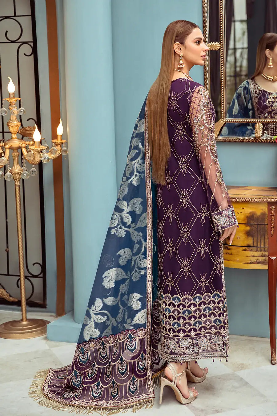 Ramsha Luxury Wedding Embroidered Handmade Net 3Pc Suit H-101
